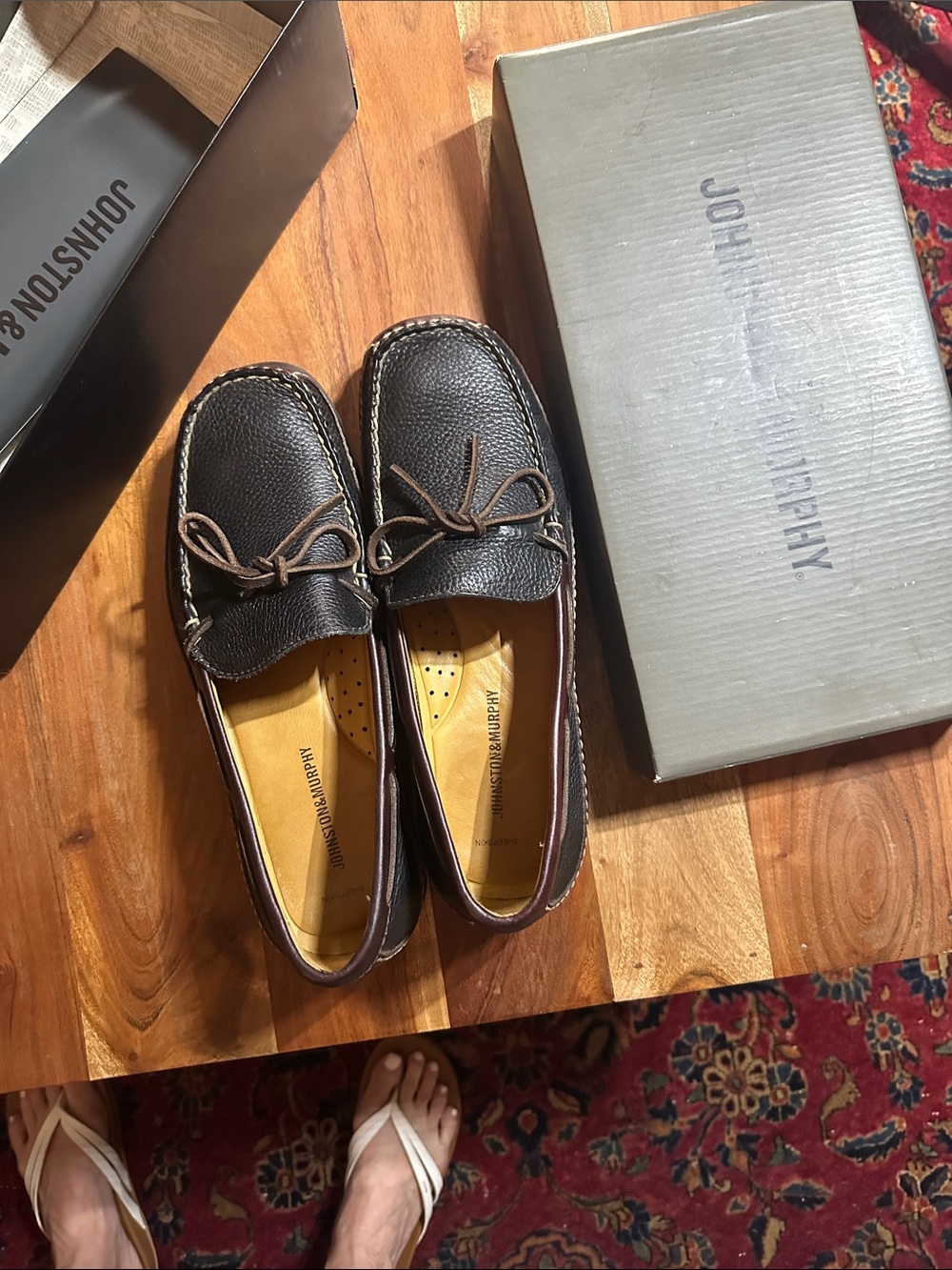 Johnston & Murphy Dark Brown Pebbled Leather Moccasins